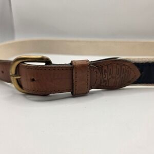 Zep-Pro Mens Sailboat Ribbon Belt Navy Cream Leather Brass USA Made Size 38